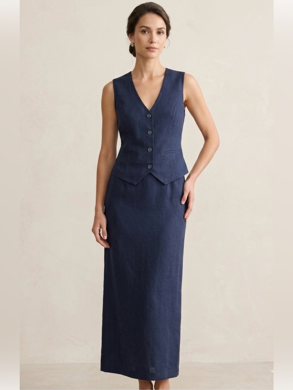 Vintage Nicole Miller NY Linen Viscose Mock Vest Maxi Dress Blue Size 12
